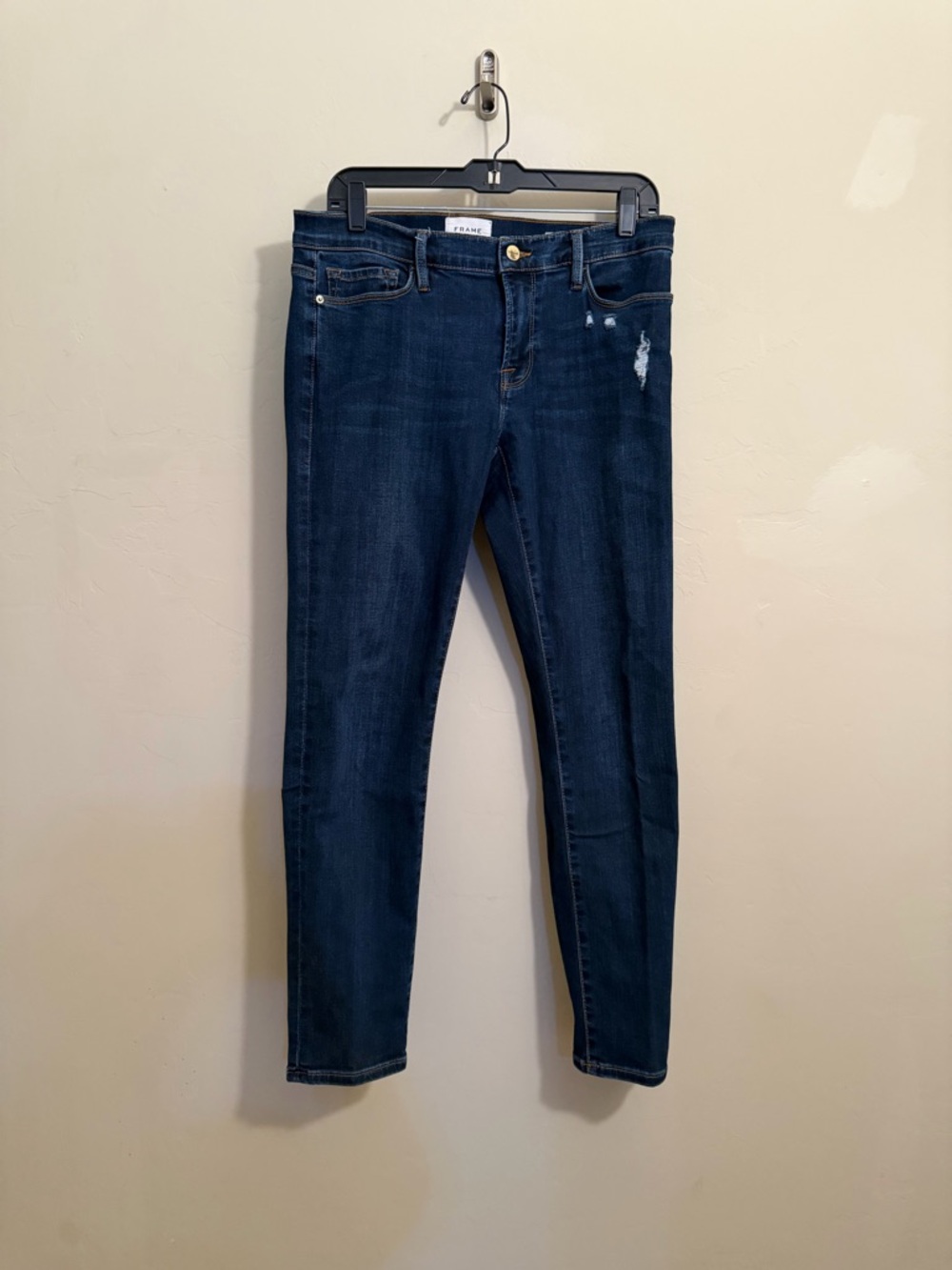 FRAME Le Garcon Jeans Size 27 Distressed Skinny Straight Blue crop Denim